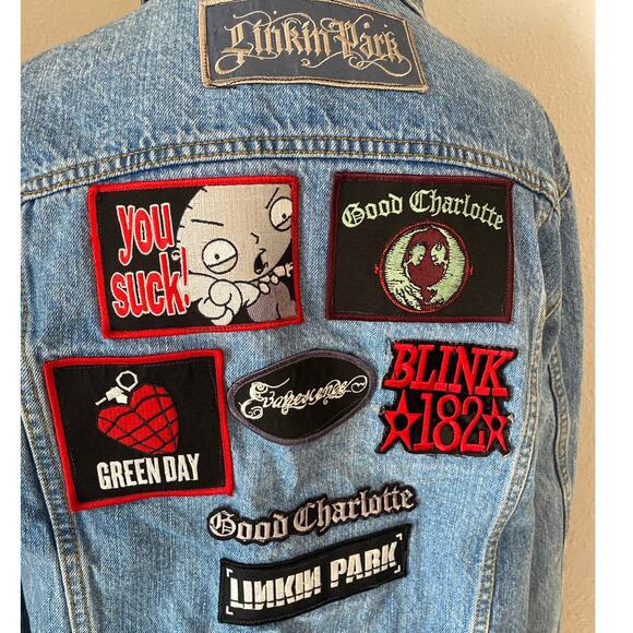 Steve & Barry's Blue Denim Jacket with Band Patches - Picture 2 of 9